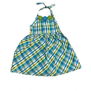 Gymboree Plaid Flower Green & Blue Halter Dress